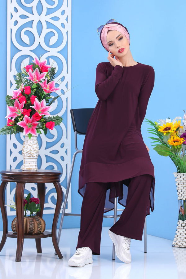Tunik Pantolon Siyah Mürdüm - 7342