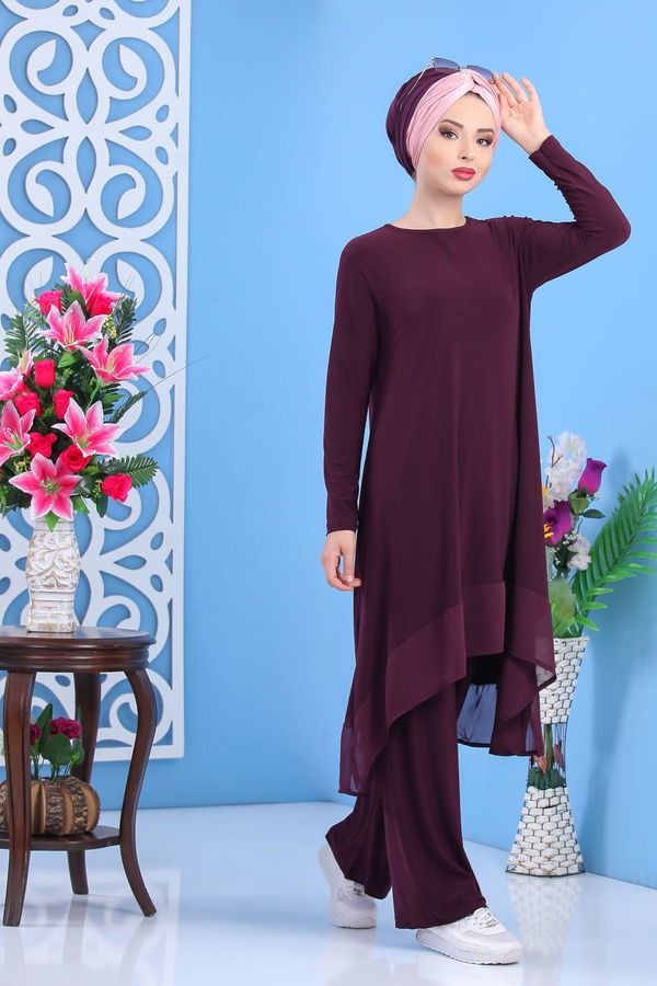 Tunik Pantolon Siyah Mürdüm - 7342