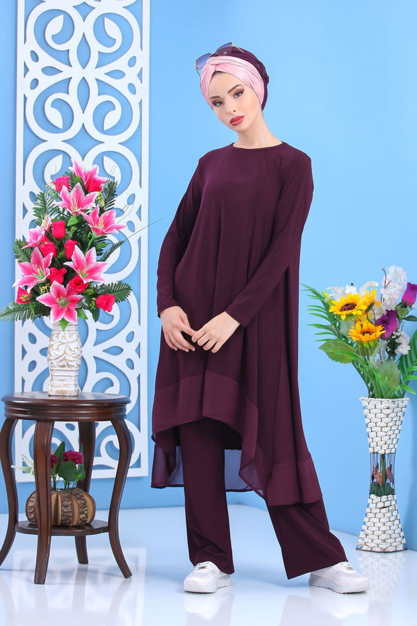 Tunik Pantolon Siyah Mürdüm - 7342