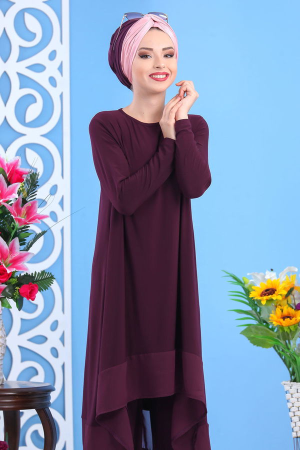 Tunik Pantolon Siyah Mürdüm - 7342