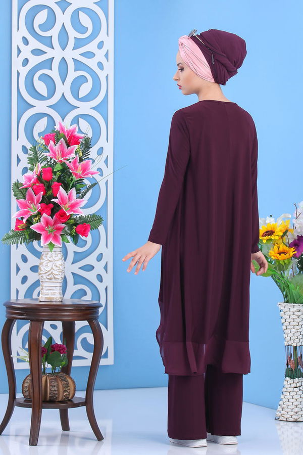 Tunik Pantolon Siyah Mürdüm - 7342