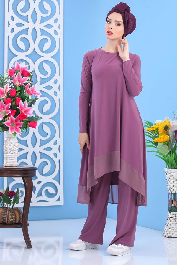 Tunik Pantolon Siyah Lila - 7342 LİLA