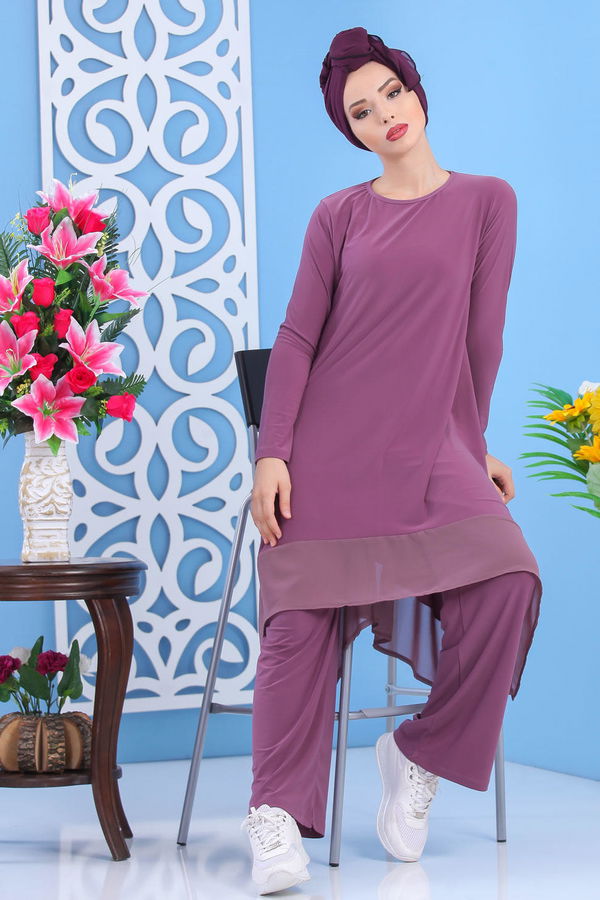 Tunik Pantolon Siyah Lila - 7342 LİLA
