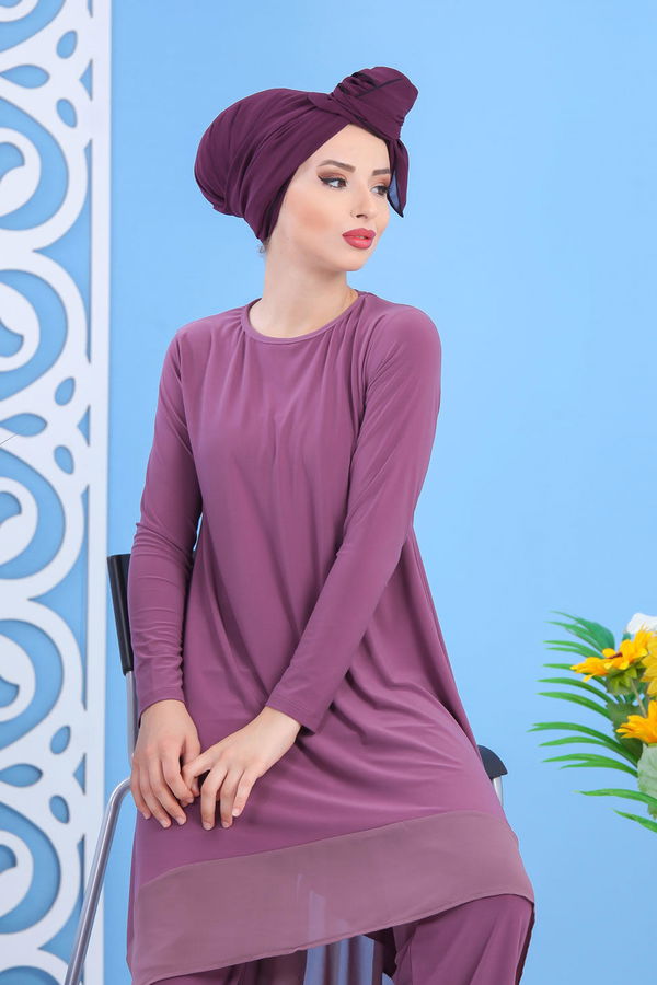 Tunik Pantolon Siyah Lila - 7342 LİLA