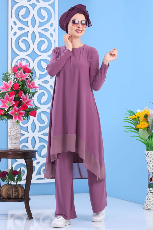 Tunik Pantolon Siyah Lila - 7342 LİLA