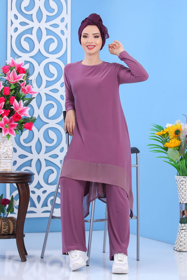 Tunik Pantolon Siyah Lila - 7342 LİLA