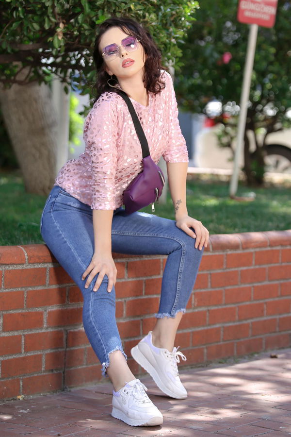 Tül Tunik Çanta Kombin Pudra Mor Pembe - 7467 PEMBE