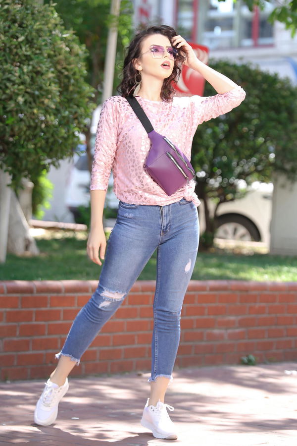 Tül Tunik Çanta Kombin Pudra Mor Pembe - 7467 PEMBE