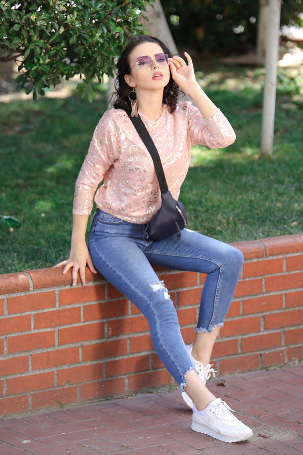Tül Tunik Çanta Kombin Pudra Siyah Siyah - 7466