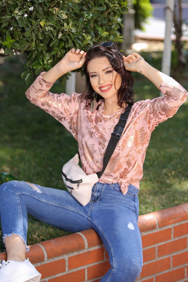 Tül Tunik Çanta Kombin Pudra Ekru Pembe - 7468