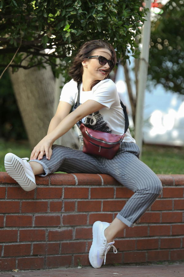 Çizgili Pantolon Çanta Siyah Pudra Haki - 7474