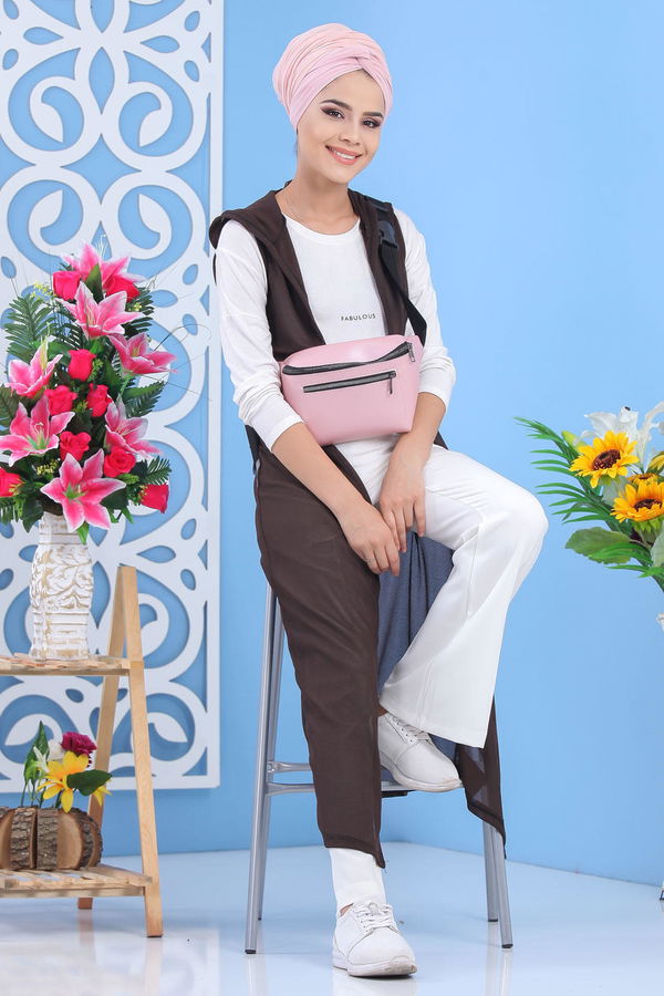 Yelek Canta Kahve Pudra Pembe - 7486