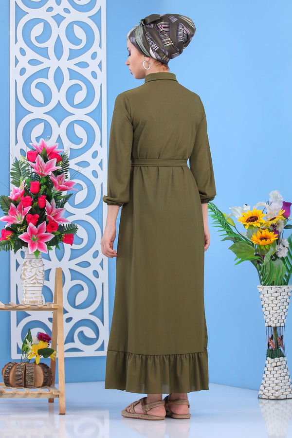 Dügmeli Elbise Siyah Haki - 7509