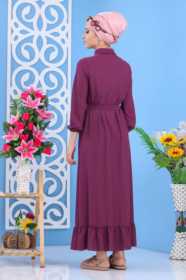 Dügmeli Elbise Siyah Mor - 7509