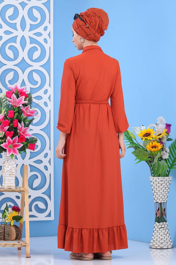 Dügmeli Elbise Siyah Kiremit - 7509