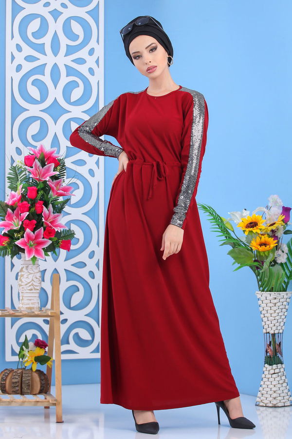 Elbise Siyah Bordo - 7510