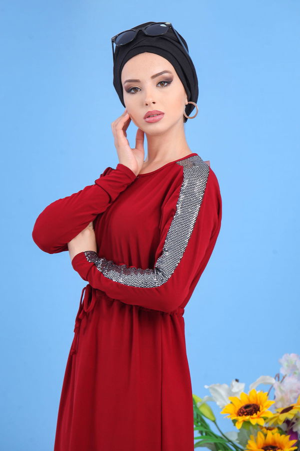 Elbise Siyah Bordo - 7510