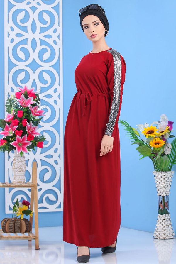Elbise Siyah Bordo - 7510