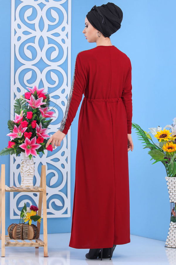 Elbise Siyah Bordo - 7510