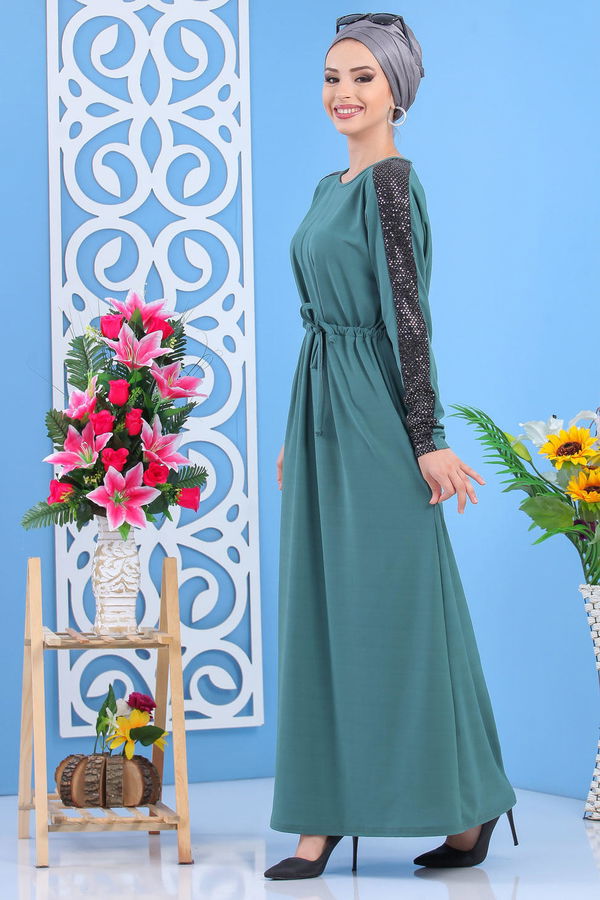 Elbise Siyah Yeşil - 7510