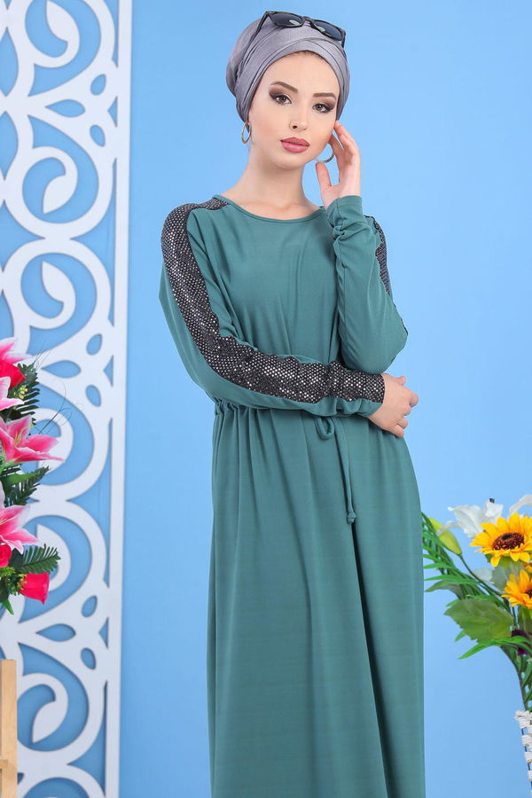 Elbise Siyah Yeşil - 7510