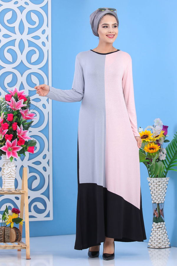 Elbise Bordo Haki 02 7513 Pembe - 7513