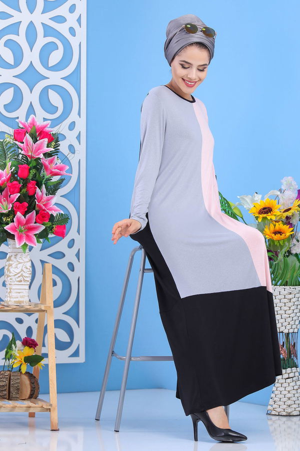 Elbise Bordo Haki 02 7513 Pembe - 7513