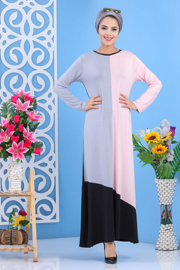 Elbise Bordo Haki 02 7513 Pembe - 7513