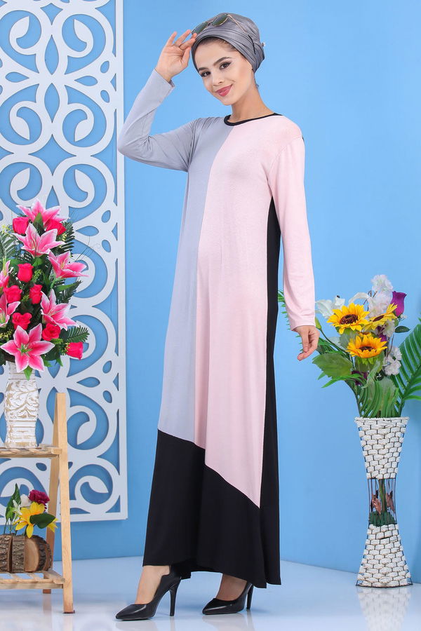 Elbise Bordo Haki 02 7513 Pembe - 7513