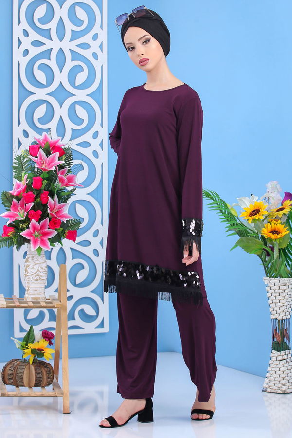 Tunik Pantolon Siyah Mor - 7531