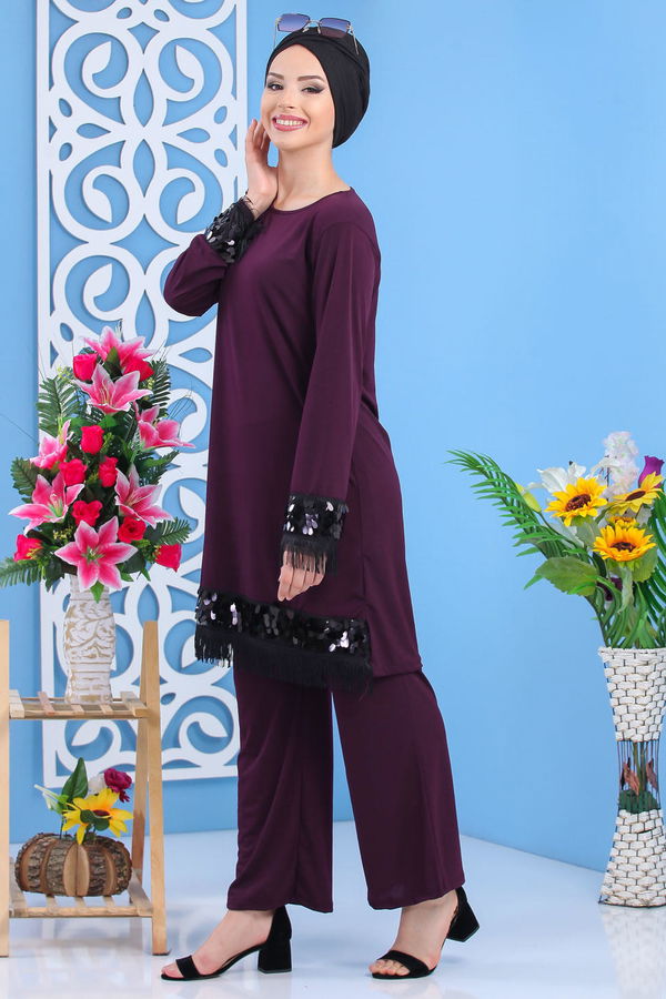 Tunik Pantolon Siyah Mor - 7531