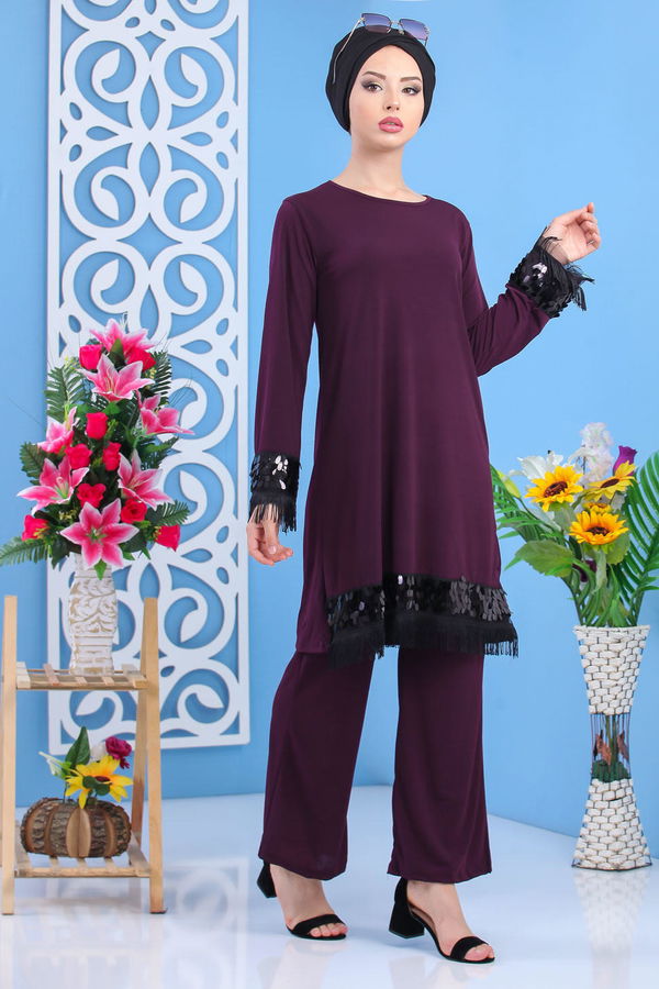 Tunik Pantolon Siyah Mor - 7531