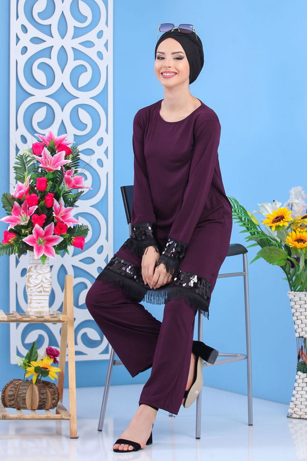 Tunik Pantolon Siyah Mor - 7531
