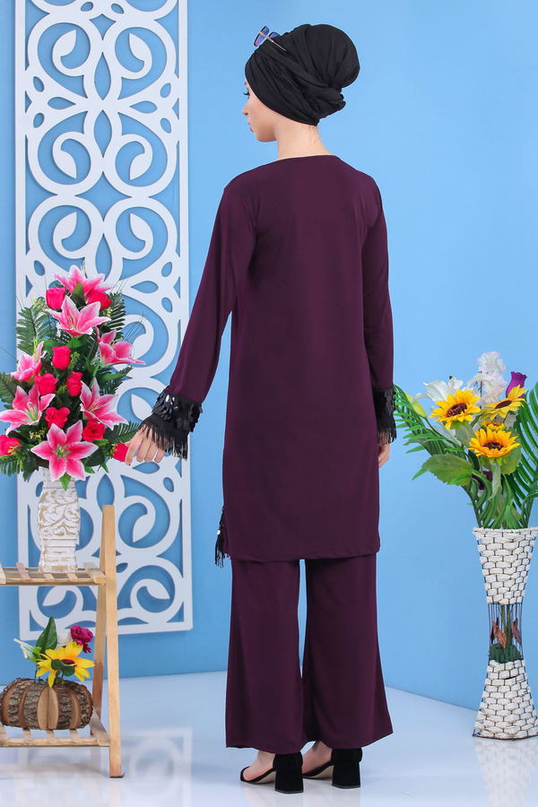 Tunik Pantolon Siyah Mor - 7531