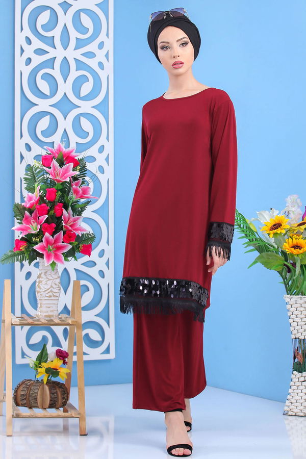 Tunik Pantolon Siyah Bordo - 7531 BORDO