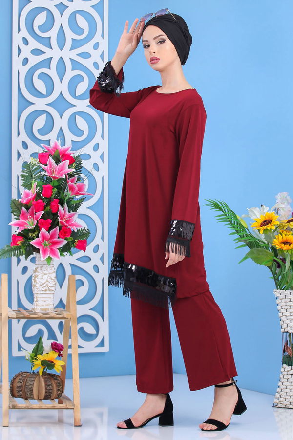 Tunik Pantolon Siyah Bordo - 7531 BORDO