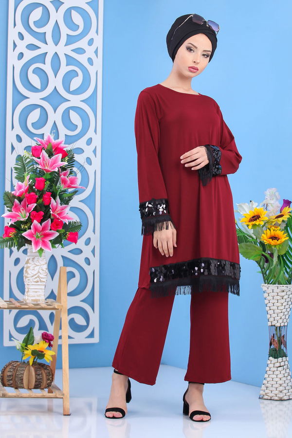 Tunik Pantolon Siyah Bordo - 7531 BORDO