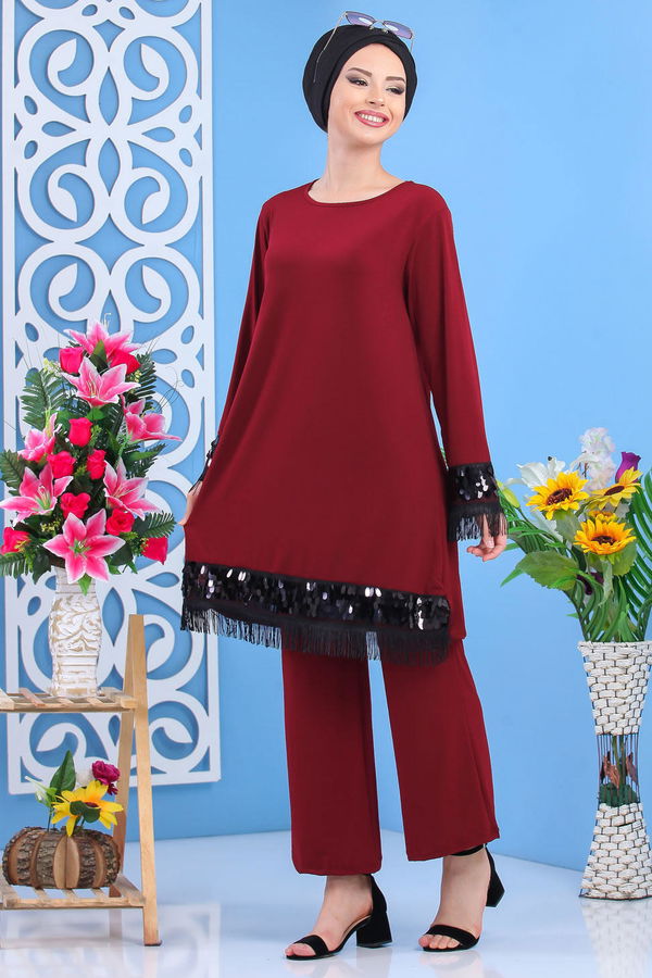 Tunik Pantolon Siyah Bordo - 7531 BORDO