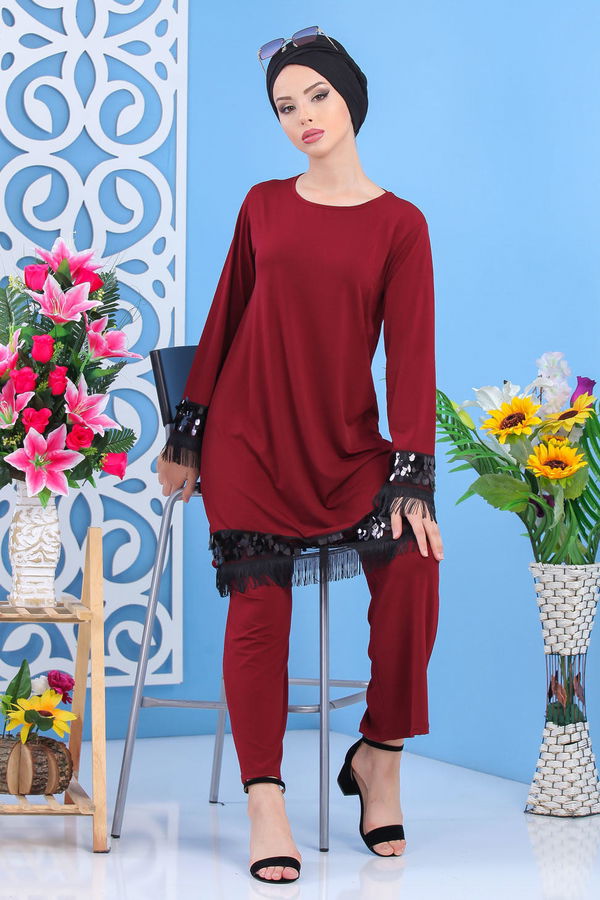 Tunik Pantolon Siyah Bordo - 7531 BORDO