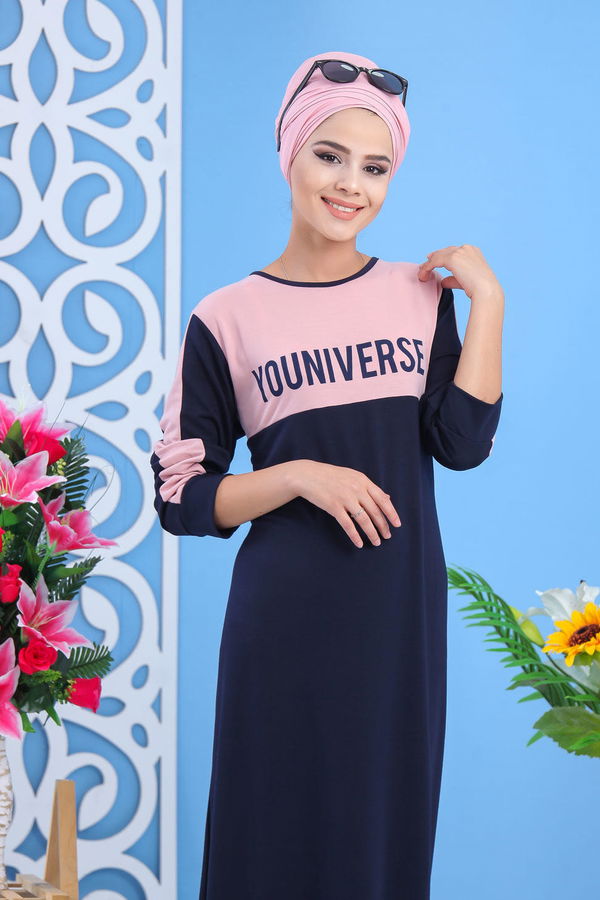 Baskılı Elbise - Pudra 03 5144 Pembe - 5144 PEMBE