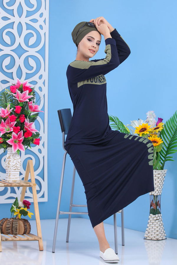 Baskılı Elbise - Haki 03 5144 Haki - 5144