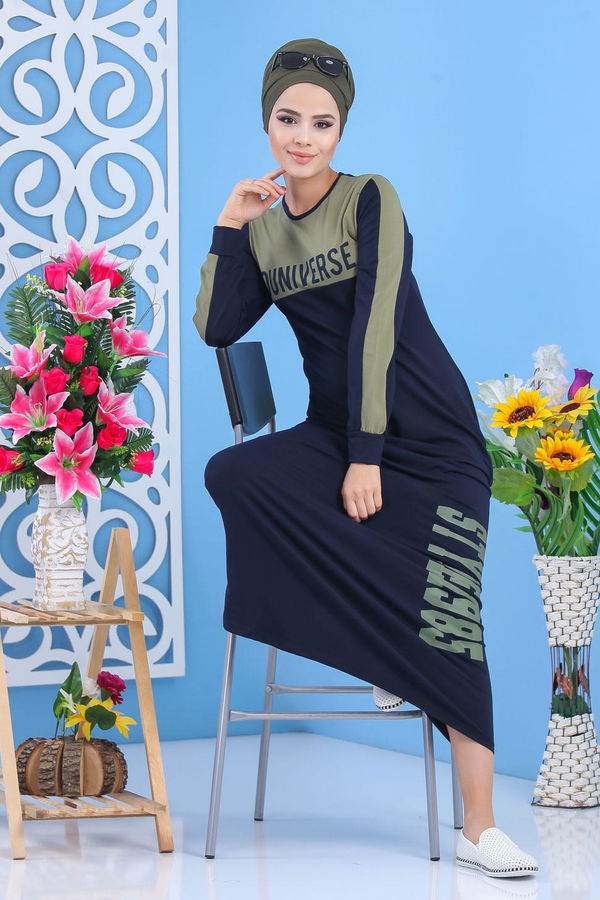 Baskılı Elbise - Haki 03 5144 Haki - 5144