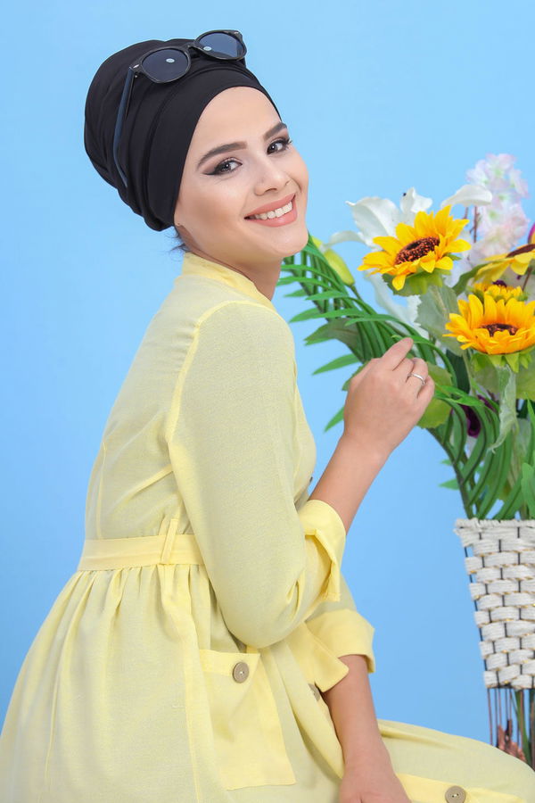 Dügmeli Elbise Sarı - 02 7398 Sarı - 7398