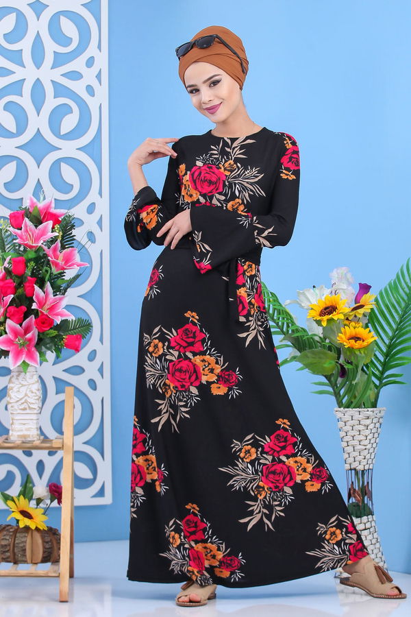 Elbise Siyah Fuşya Siyah - 7543 SİYAH
