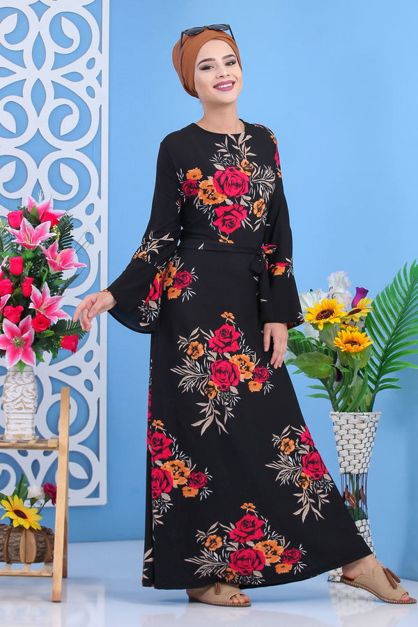 Elbise Siyah Fuşya Siyah - 7543 SİYAH
