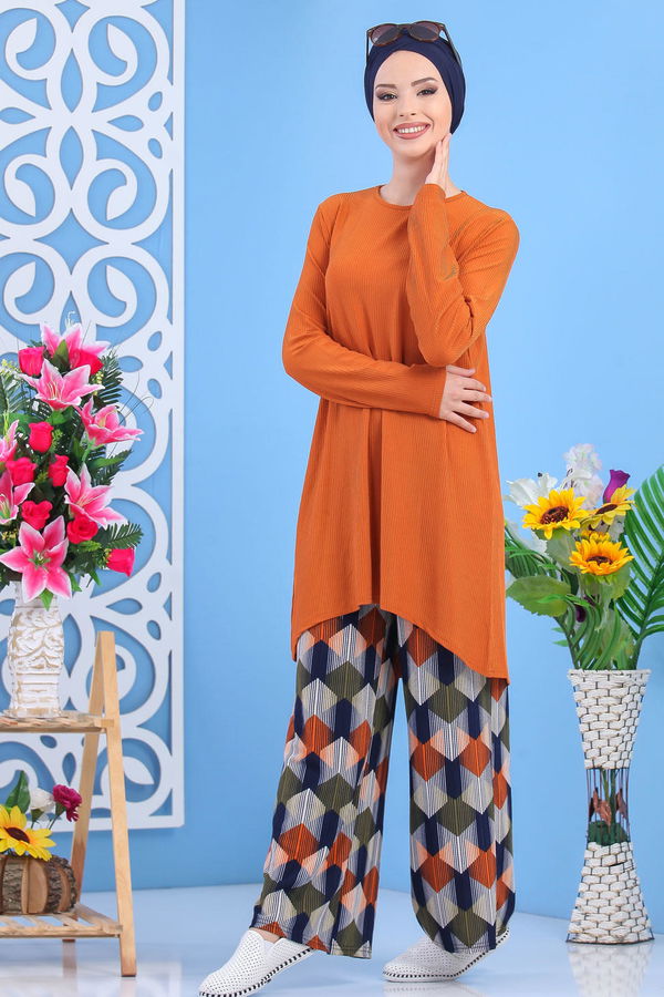 Tunik Pantolon Saks Kiremit - 7558