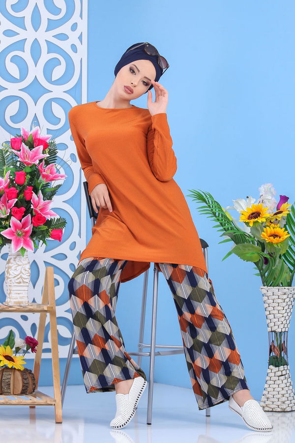 Tunik Pantolon Saks Kiremit - 7558