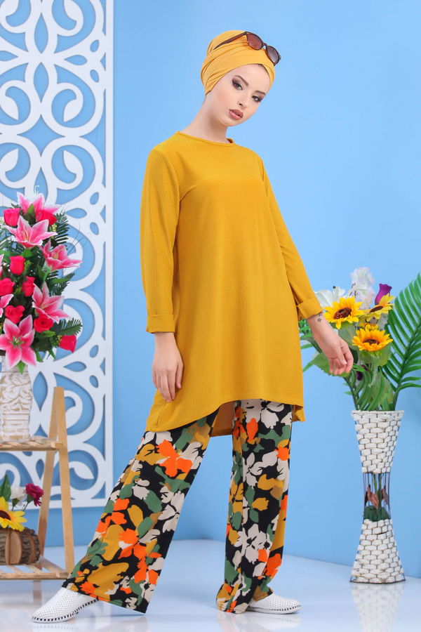 Tunik Pantolon Haki Sarı - 7557 Sarı