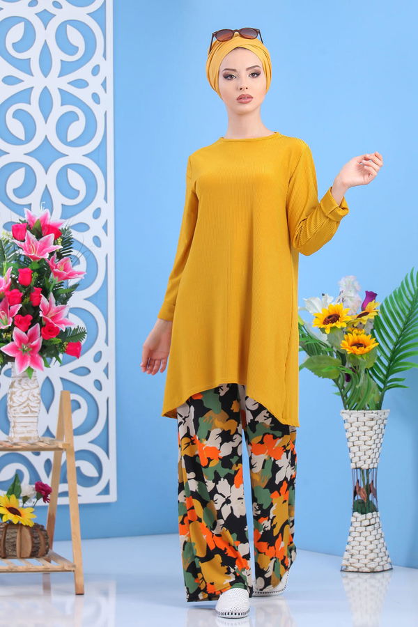 Tunik Pantolon Haki Sarı - 7557 Sarı