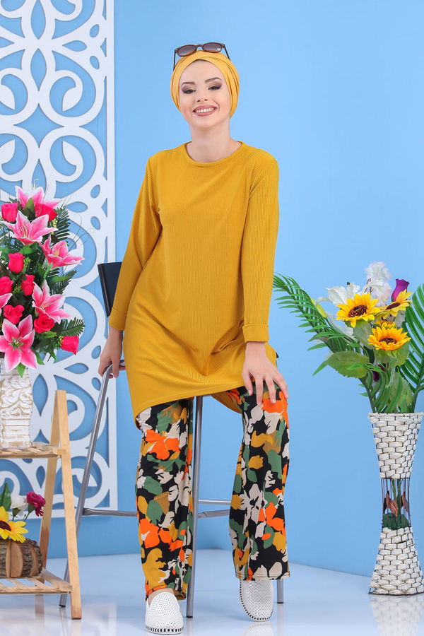 Tunik Pantolon Haki Sarı - 7557 Sarı